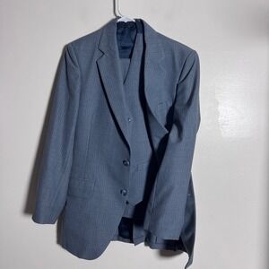 Walton Clothes 3-Piece Suit Mens 36R 32x29 Blue Pinstripe Vintage 3-Button Vest